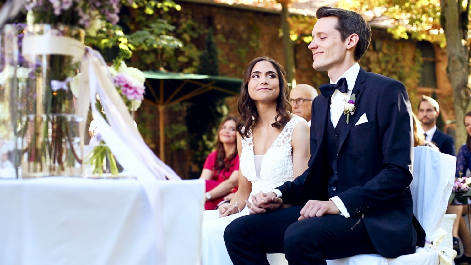 Hochzeit Hofgut von Hünersdorff Brautpaar bei Trauung